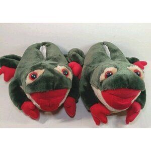 Vintage Rare Big Fluffy Green Frog Slippers Size Small 5-6